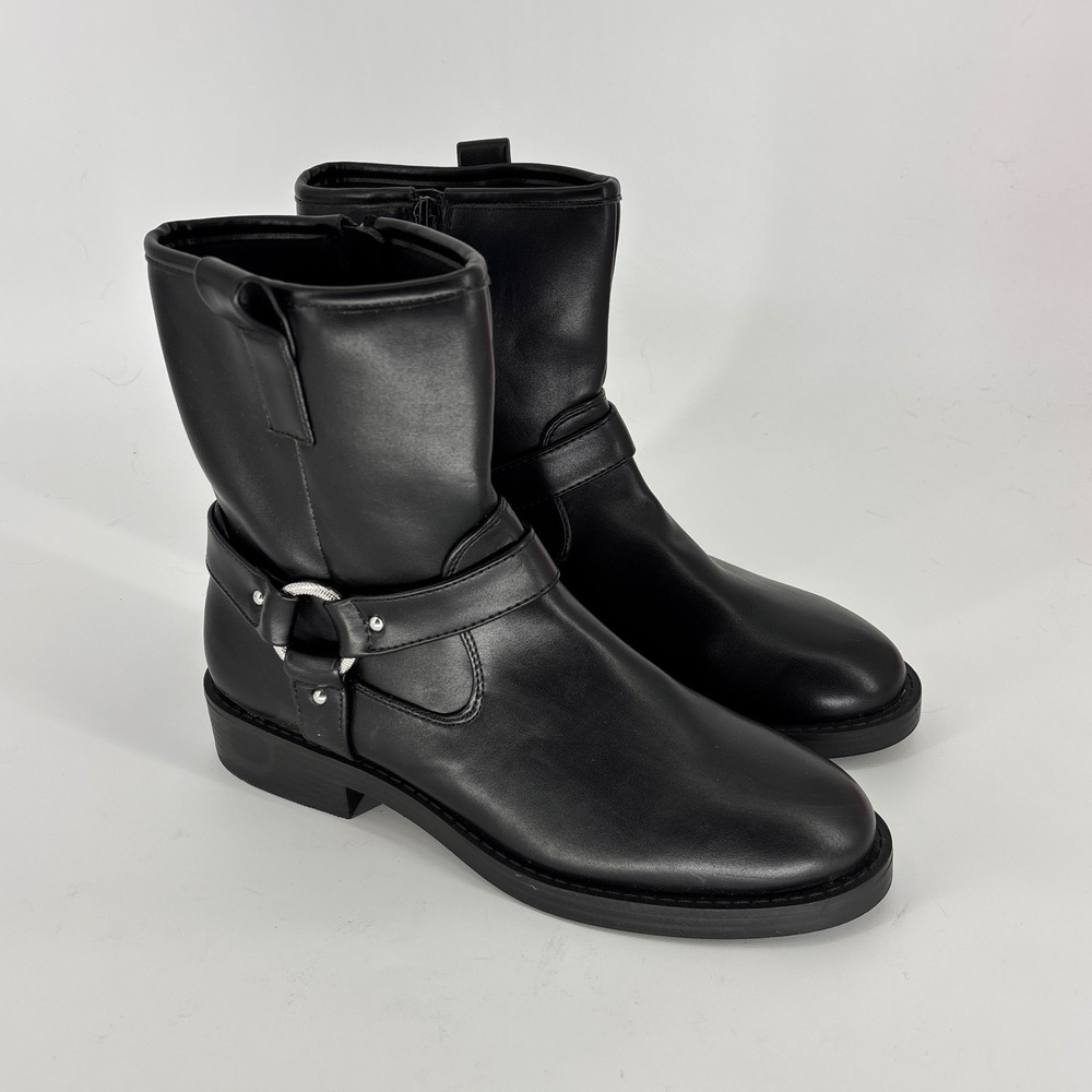 DV Dolce Vita Pondo Harness Boots Black Women Size 9 Side Zip Low Block Heel